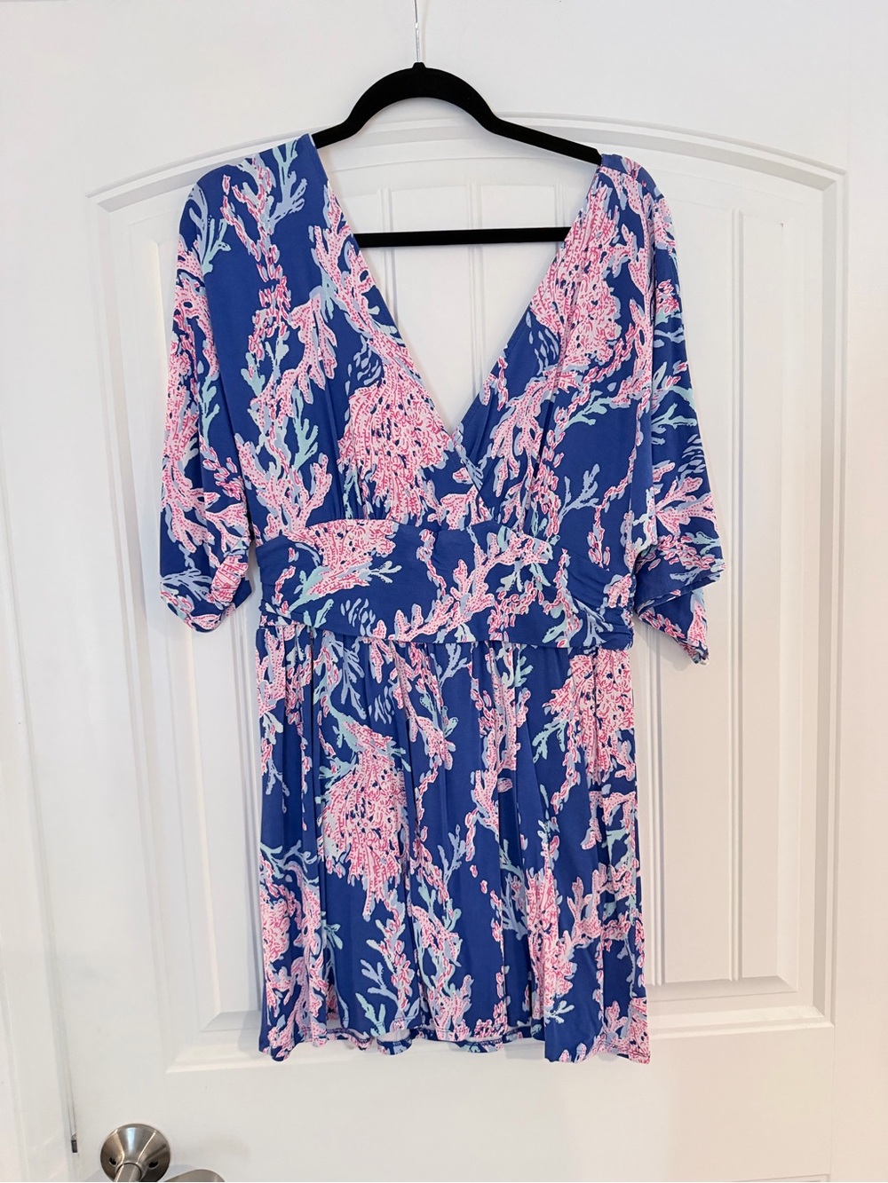 Lilly Pulitzer Blue Romper with Pink Coral Print